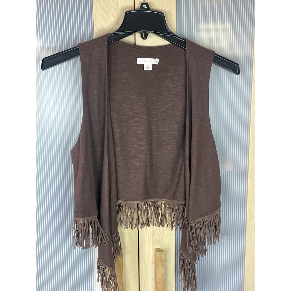 XHILARATION‎ Brown Fringe Vest sz L Western Cowboy Rodeo Festival Boho Top